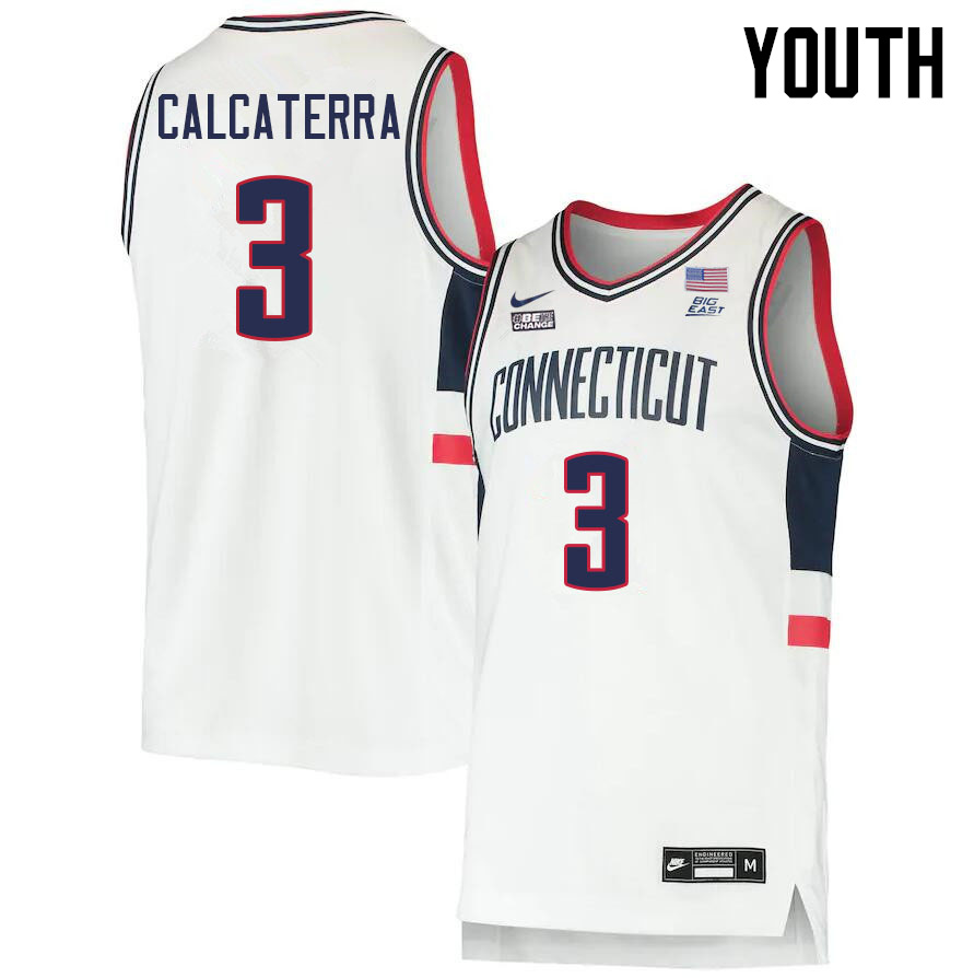Youth #3 Joey Calcaterra Uconn Huskies College 2022-23 Basketball Stitched Jerseys Sale-White